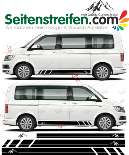 VW BUS T4 T5 T6 - Alpen Berge - Seitenstreifen Aufkleber Dekor Sticker Set - D1014