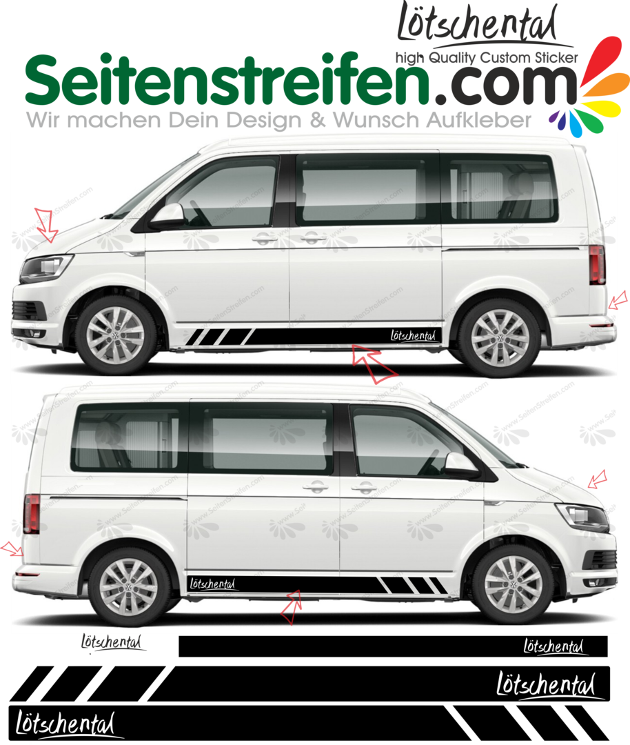 VW T4 T5 T6 - Lötschental Suiza - pegatinas laterales, adhesivo sticker set