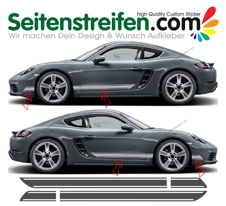 Porsche Cayman Wunsch Text, einfarbiges Aufkleber Streifen Dekor Set - 9917