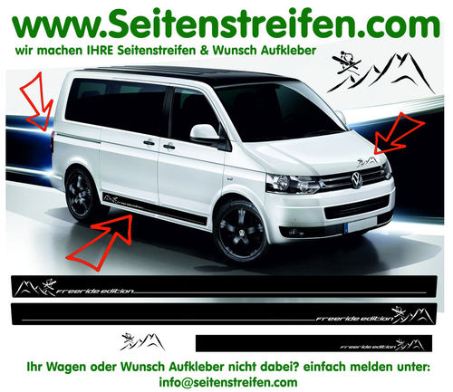 VW T4 T5 T6 - Ski Freeride - bande latérale autocollant ensemble sticker set