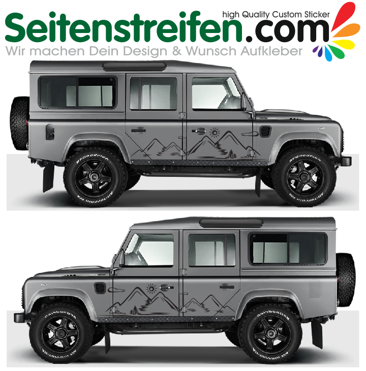 Land Rover Defender - Berge Sonne Natur - Aufkleber Dekor Set - 8025