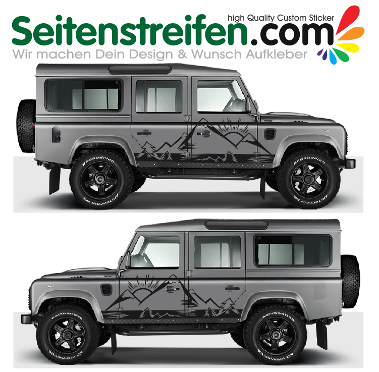 Land Rover Defender - Berge Sonne Wald Natur - Aufkleber Dekor Set - 8026