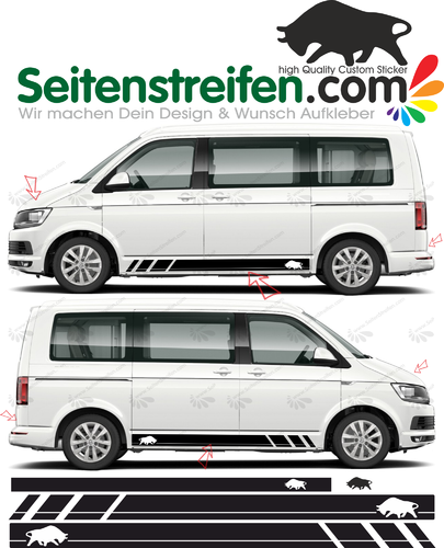 VW BUS T4 T5 T6 - Bulle - Seitenstreifen Aufkleber Dekor Sticker Set - D1030