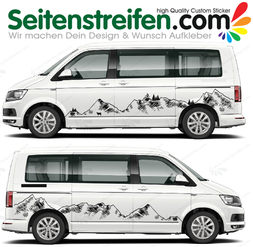 VW Bus T4 T5 T6 - Fine Mountains Mountain Silhouette - graphics decals sticker Kit