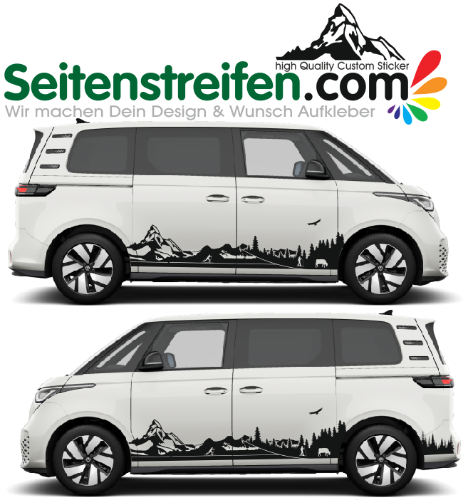 VW ID Buzz / Buzz Cargo - Matterhorn Zermatt Mountain Alps Side Stripes Graphics Decals Sticker Kit
