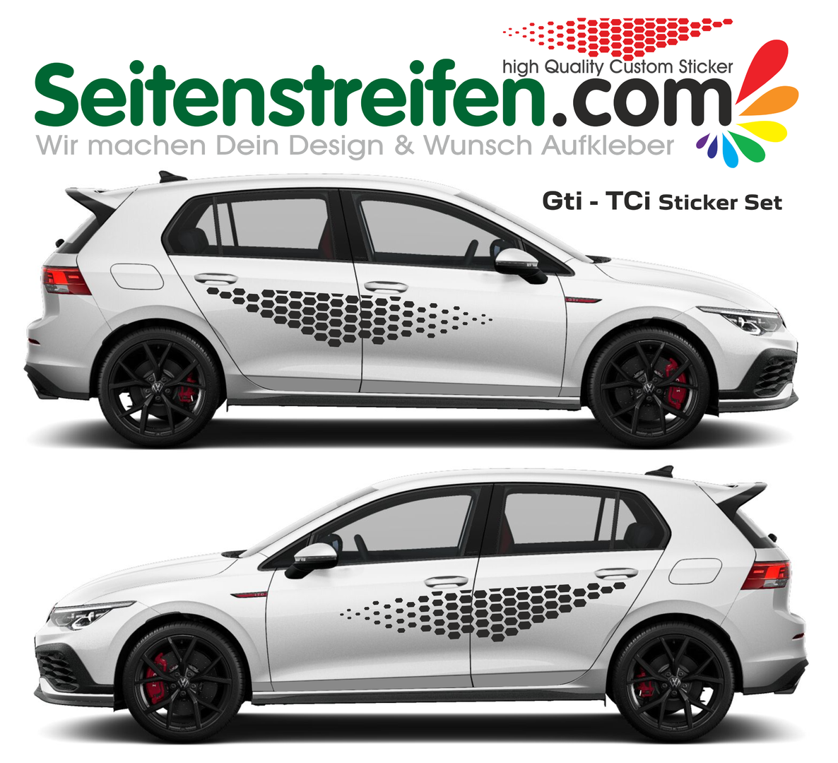 VW Golf GTi - TCi Wabenmuster Seitenstreifen Aufkleber Dekor Set - 8411