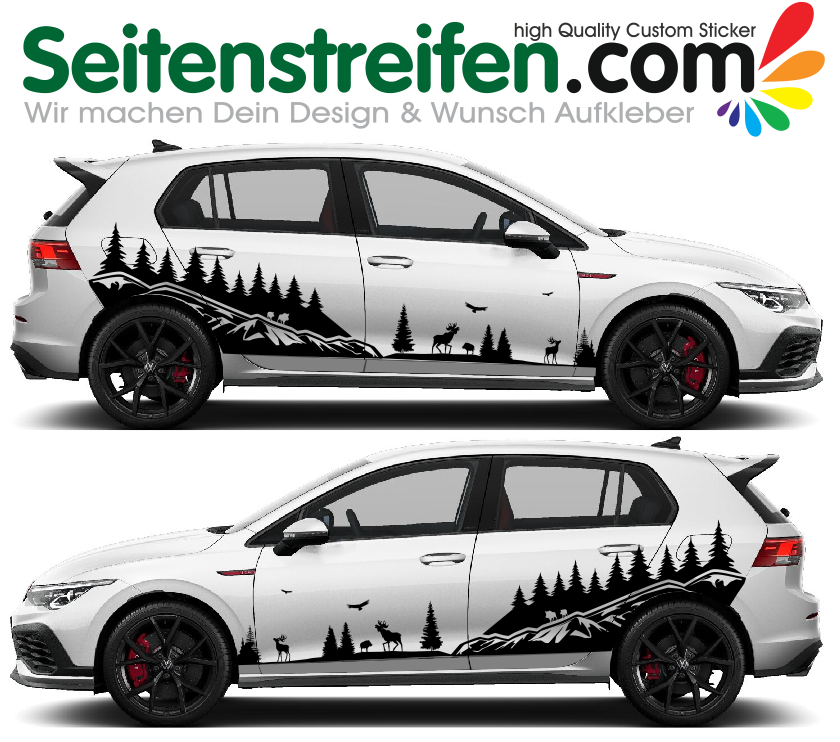 VW Golf / Golf GTI Wald Berge Wiesen Elch, Wildschwein Outdoor Aufkleber Dekor Set - 8414,