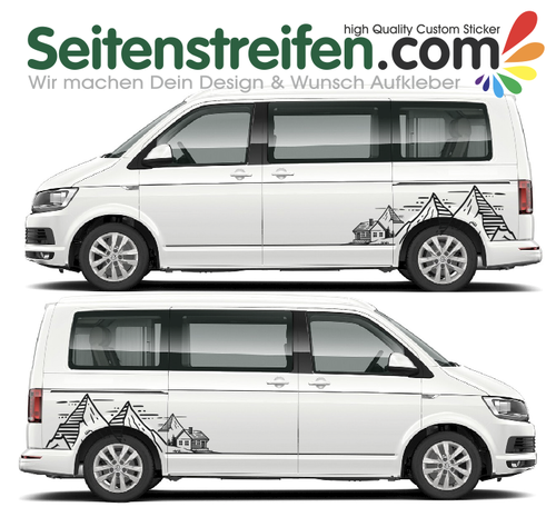 VW Bus T4 T5 T6 - Schwarzwald, Harz, Alpen, Berghütte, Alm,  Aufkleber Panorama Sticker Set - D8910