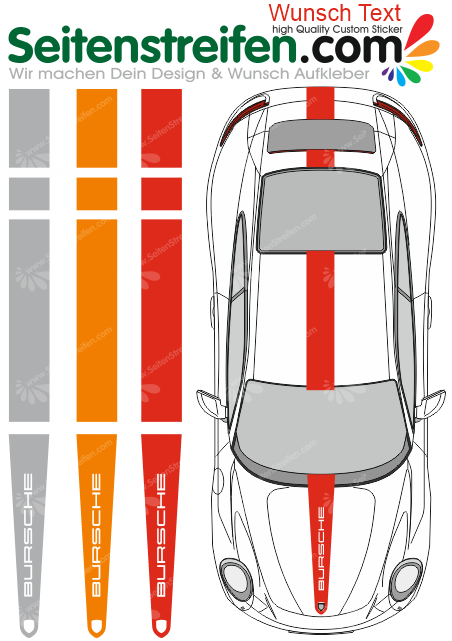 PORSCHE 911 / 991 - GT3 Testo dei desideri, cappuccio, tetto, coda adesivi, adesive auto sticker
