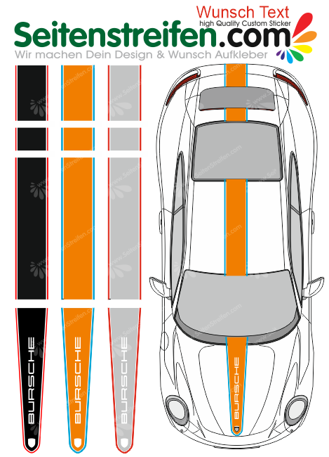 PORSCHE 911 / 991 - GT3 RS Text přání - kapota, střecha, ocas ozdobné polepy sticker set