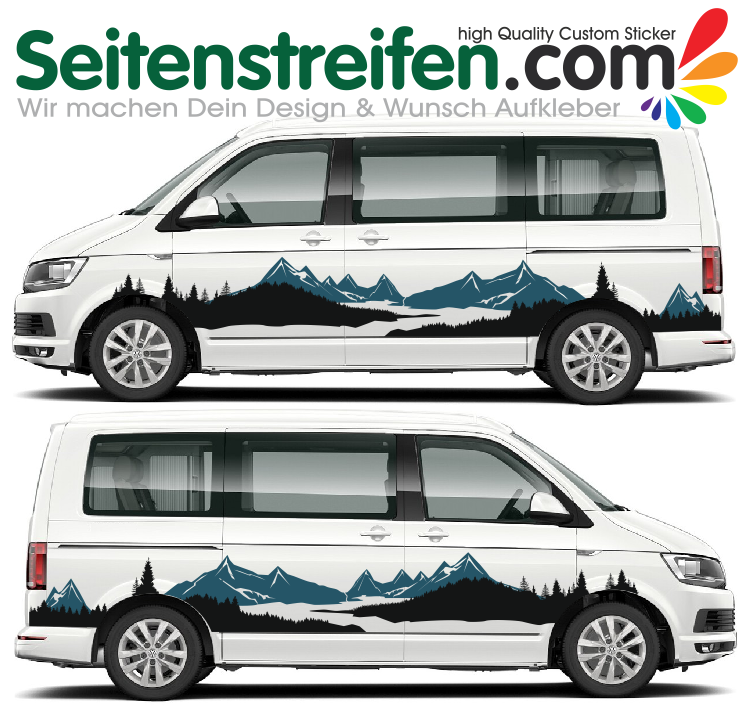 VW T5 T6 - plachtění, hory, alpy, jezero, les, nálepka na auto, sticker set