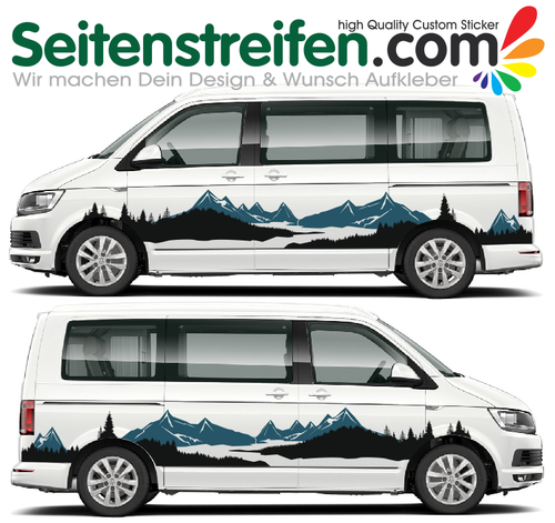 VW T5 T6 - sailing, mountains, alps, lake, forest landscape, decal, sticker, car sticker set