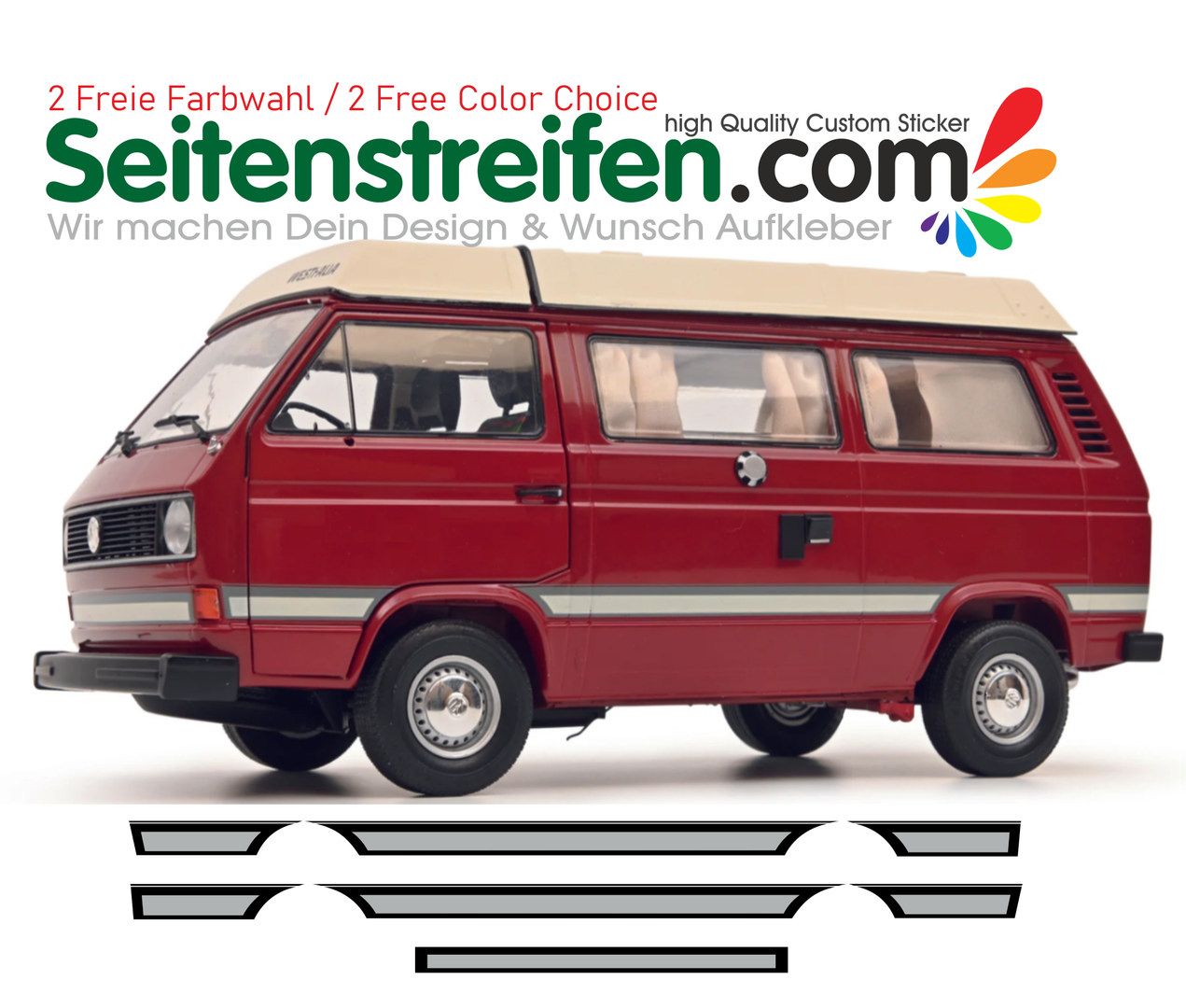 VW T3  Joker 2 Farbiges Replika Seitenstreifen Aufkleber Dekor Set - Art. Nr.: 8688