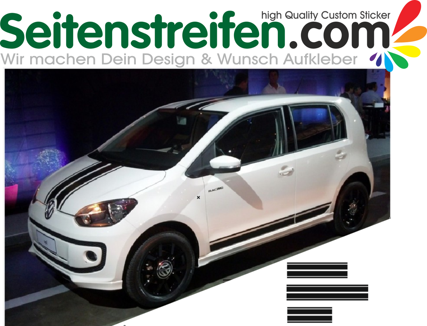 VW Up GTI - Rally pruhy, kapota, střecha, ocas, samolepky, dekor set